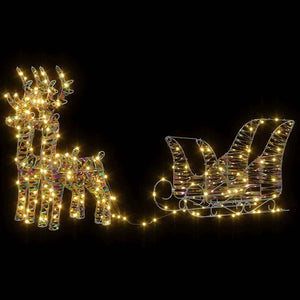 Έλκηθρο με Ελάφια με 160 LED Θερμό λευκό 30 x 12 x 54,5 εκ. PET - Pakobazaar