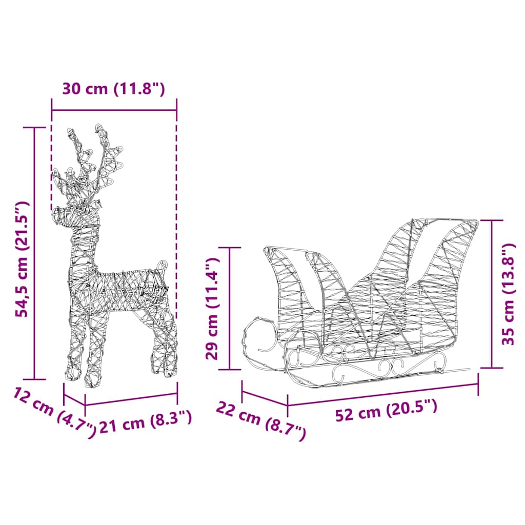 Έλκηθρο με Ελάφια με 160 LED Θερμό λευκό 30 x 12 x 54,5 εκ. PET - Pakobazaar