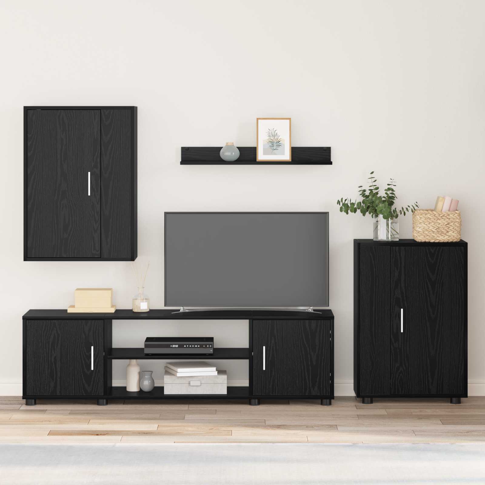Σετ επίπλου τηλεόρασης 4 pcs Μαύρη Οξυά Επεξεργασμένο ξύλο