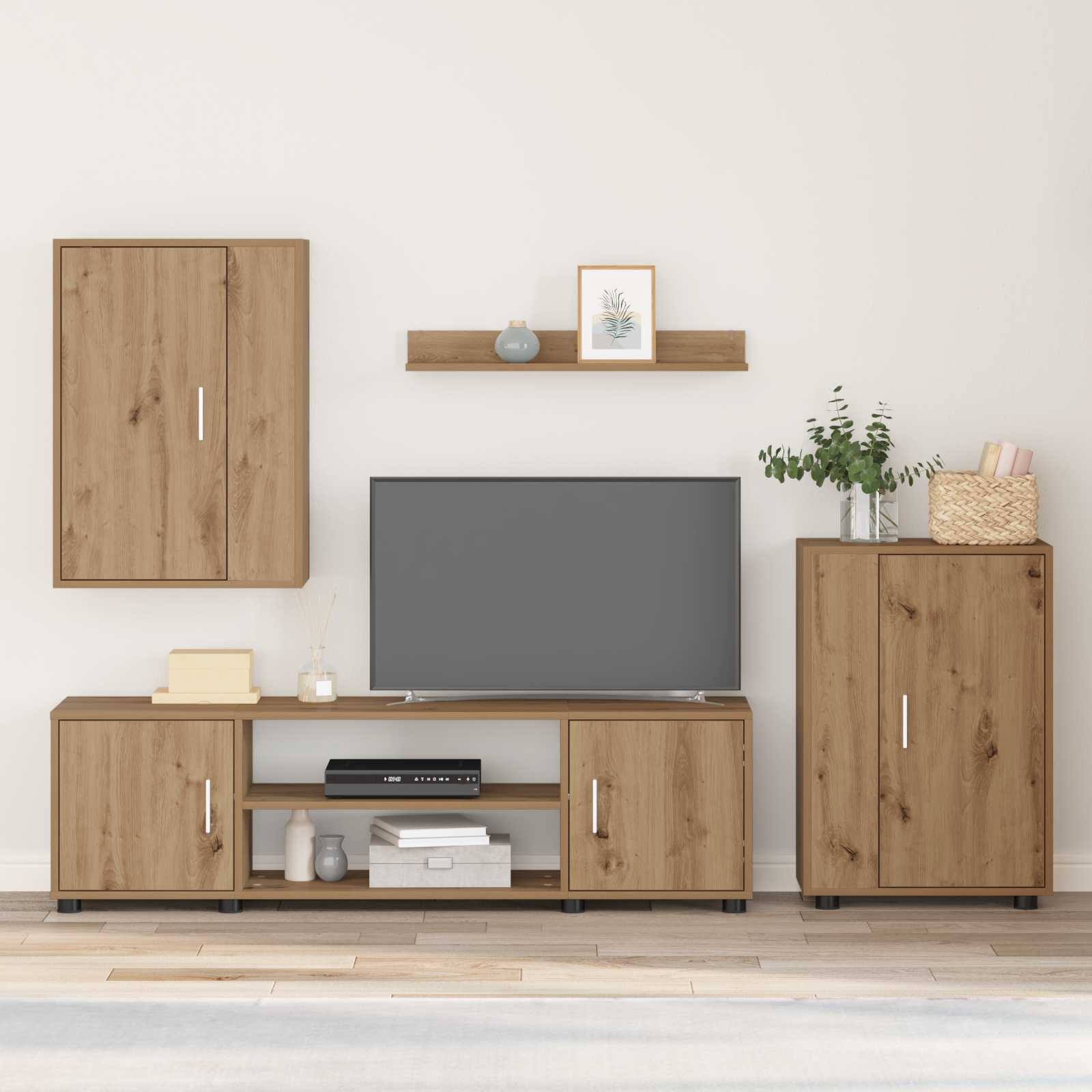 Σετ επίπλου τηλεόρασης 4 pcs Artisan Oak Επεξεργασμένο ξύλο - Pakobazaar