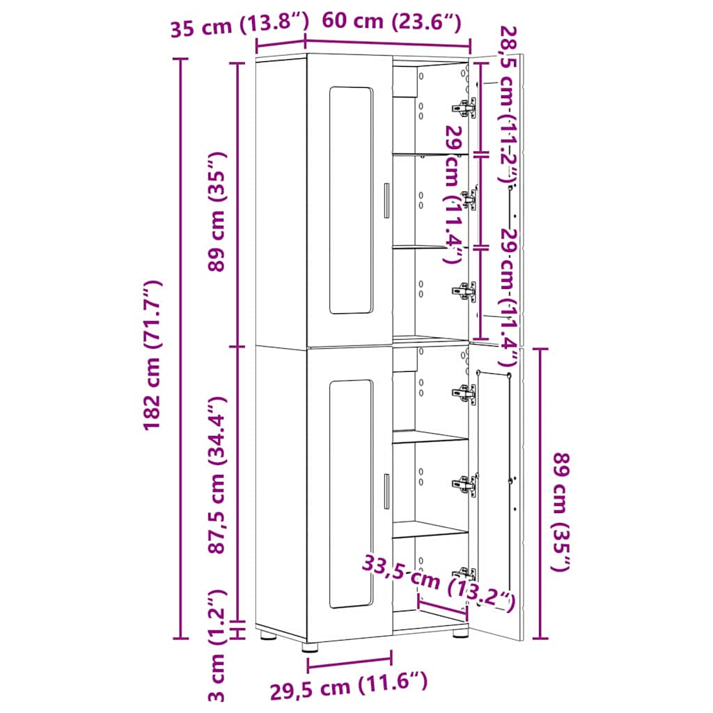 Highboard με ράφι με πόρτα FLORIN Παλιό ξύλο 60 x 35 x 182 εκ.