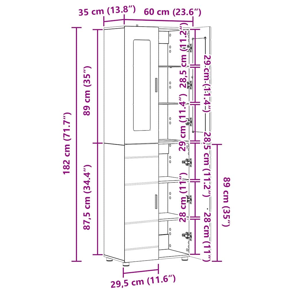 Highboard FLORIN Λευκό 60 x 35 x 182 εκ. Επεξεργασμένο ξύλο