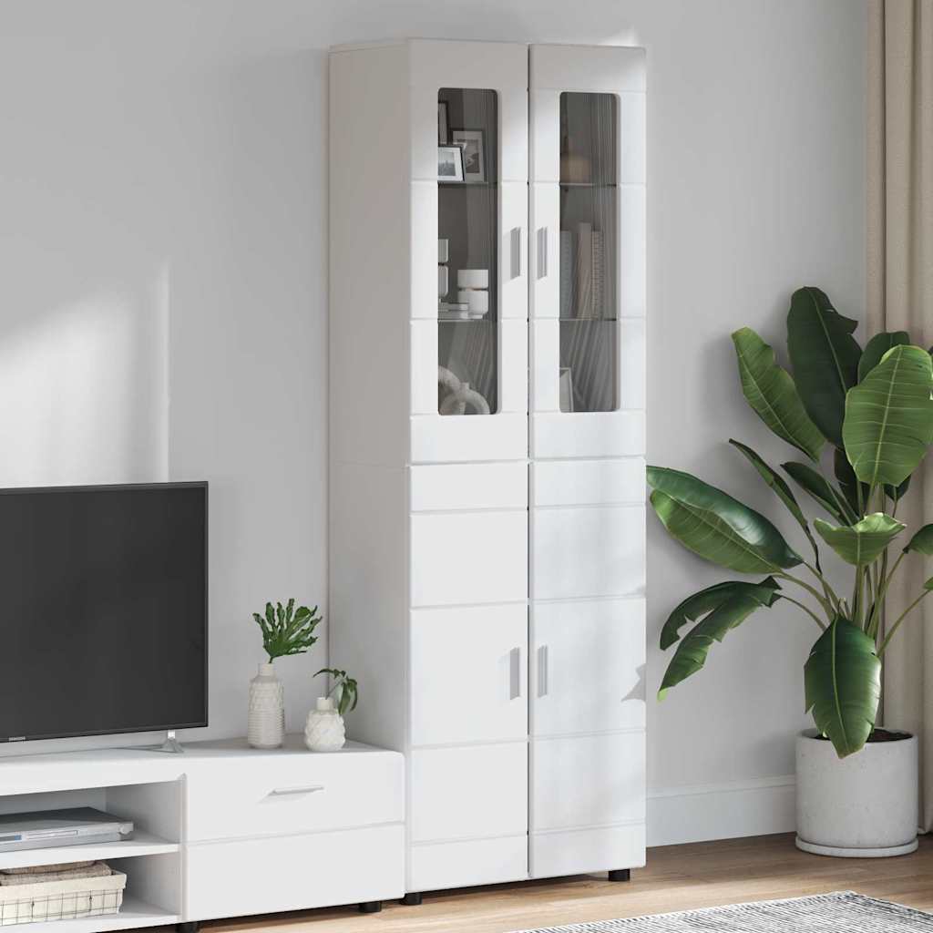 Highboard FLORIN Υψηλής γυαλάδας λευκό 60 x 35 x 182 εκ.