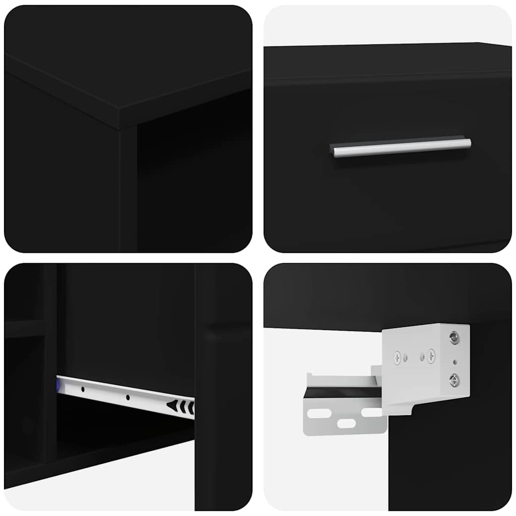 Σετ επίπλου τηλεόρασης με ράφι FLORIN Μαύρο Επεξεργασμένο ξύλο