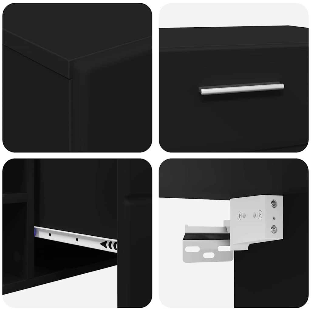 Σετ επίπλου τηλεόρασης με ράφι FLORIN Μαύρο Επεξεργασμένο ξύλο