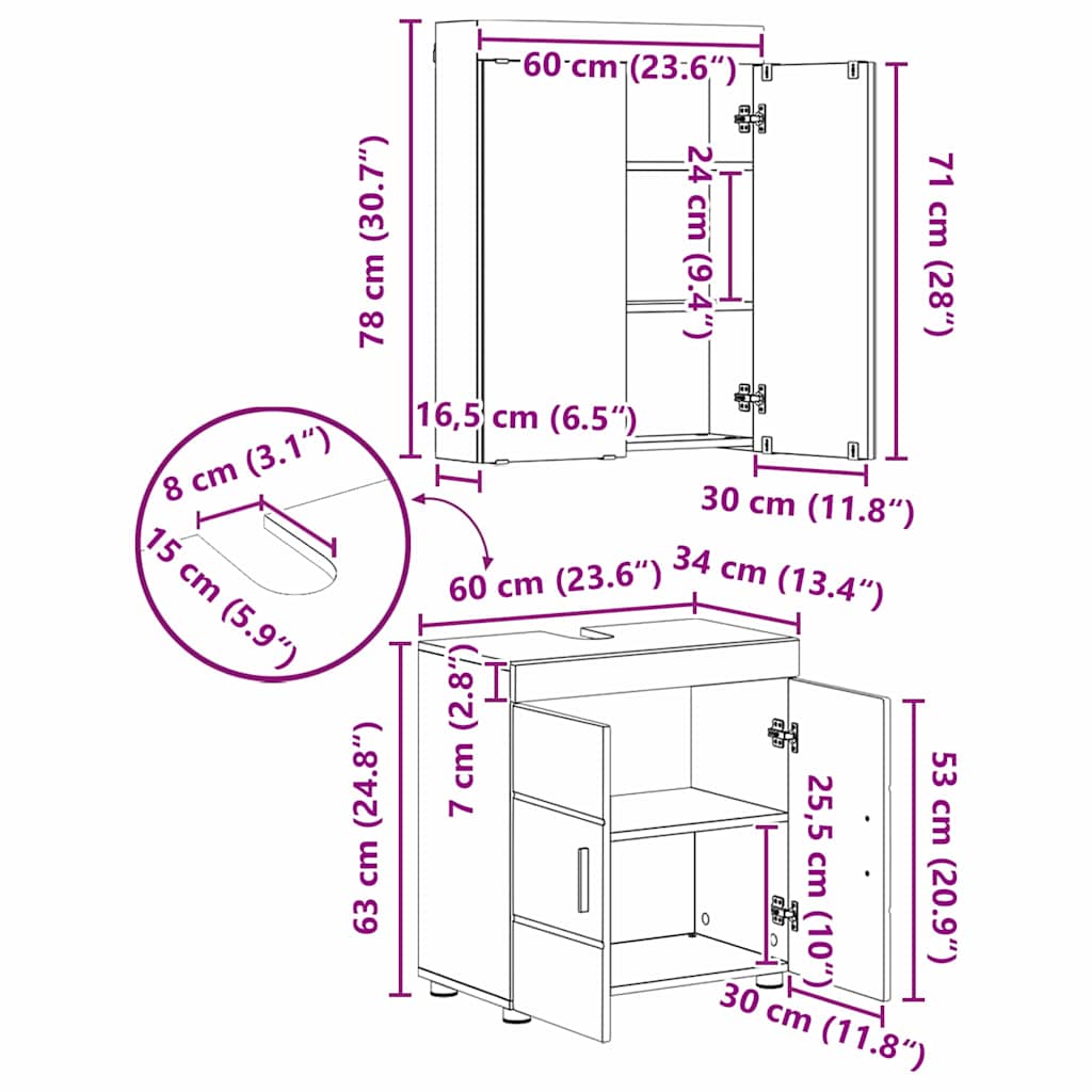 Σετ Επίπλων Μπάνιου με ράφι TULUM Καφέ δρυς Επεξεργασμένο ξύλο - Pakobazaar