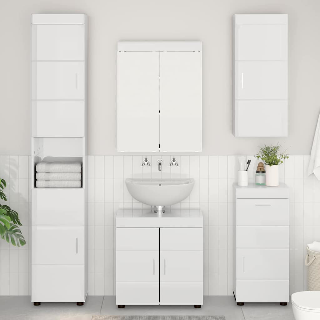 Σετ Επίπλων Μπάνιου με συρτάρι TULUM Υψηλής γυαλάδας λευκό - Pakobazaar