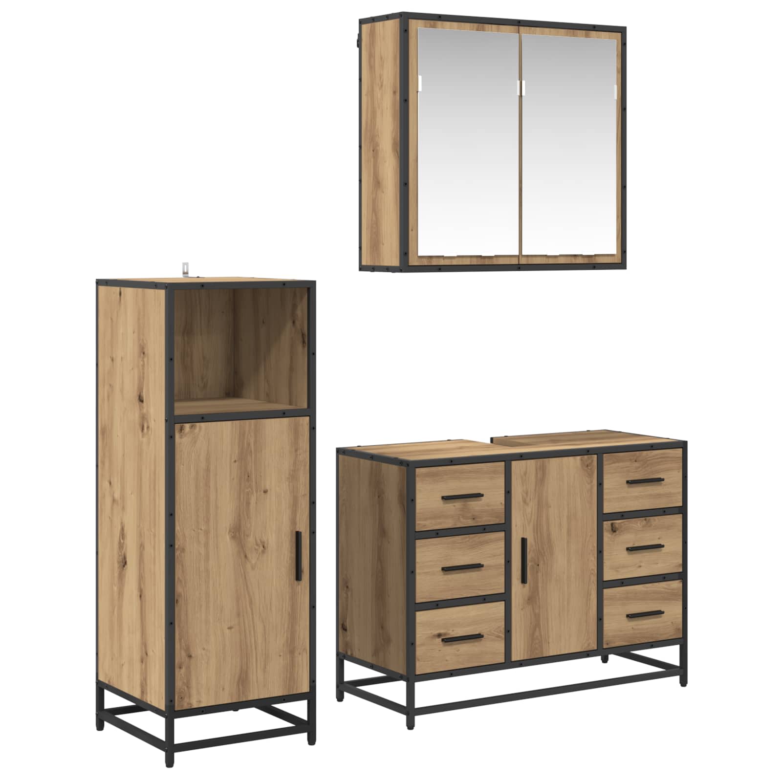 Σετ Επίπλων Μπάνιου 3 pcs Artisan Oak Επεξεργασμένο ξύλο - Pakobazaar