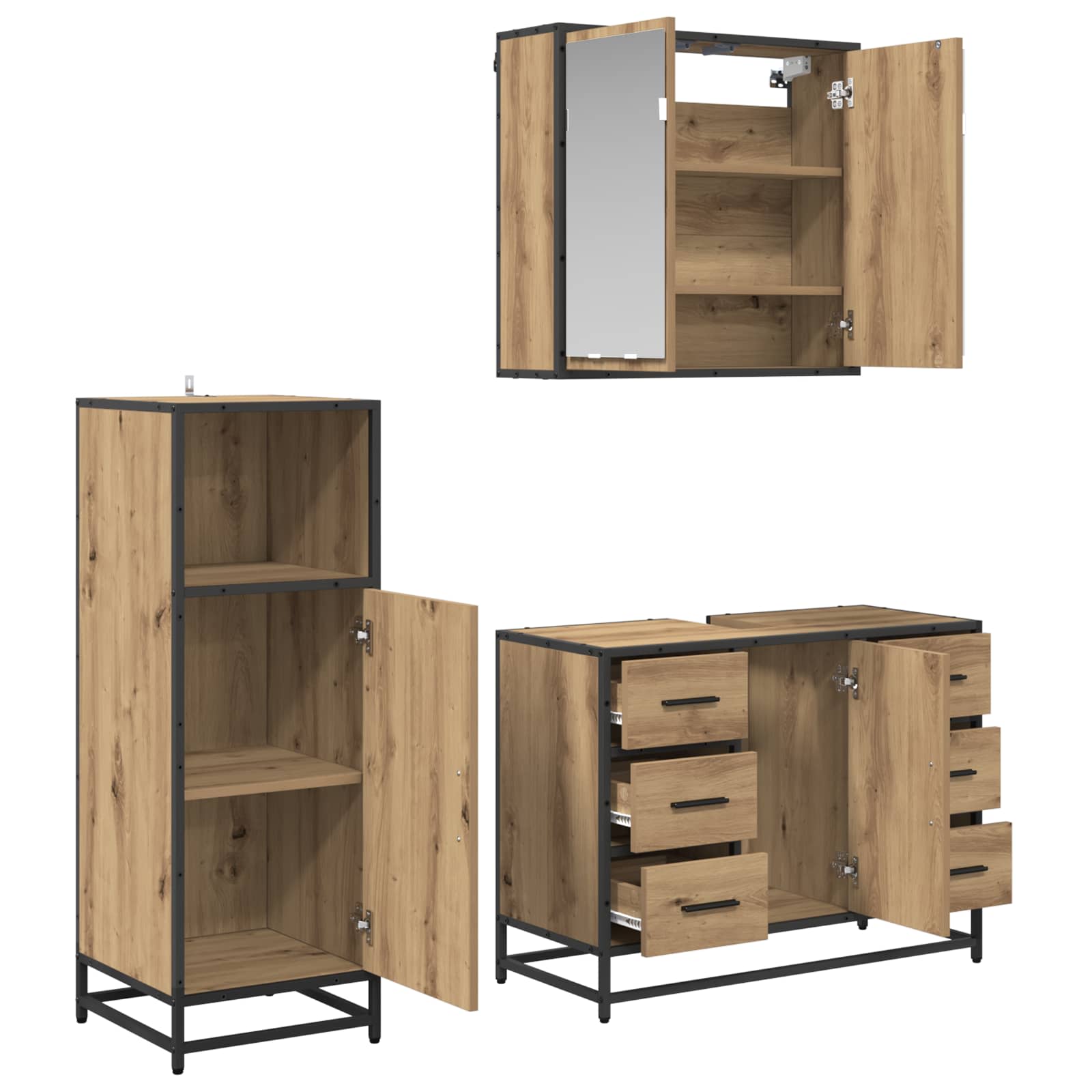 Σετ Επίπλων Μπάνιου 3 pcs Artisan Oak Επεξεργασμένο ξύλο - Pakobazaar