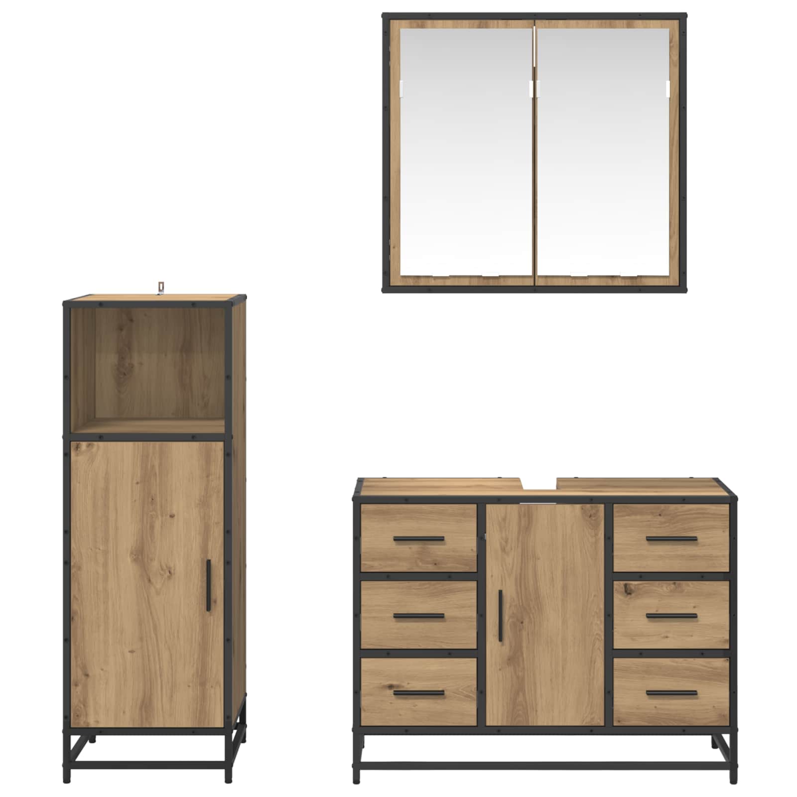 Σετ Επίπλων Μπάνιου 3 pcs Artisan Oak Επεξεργασμένο ξύλο - Pakobazaar