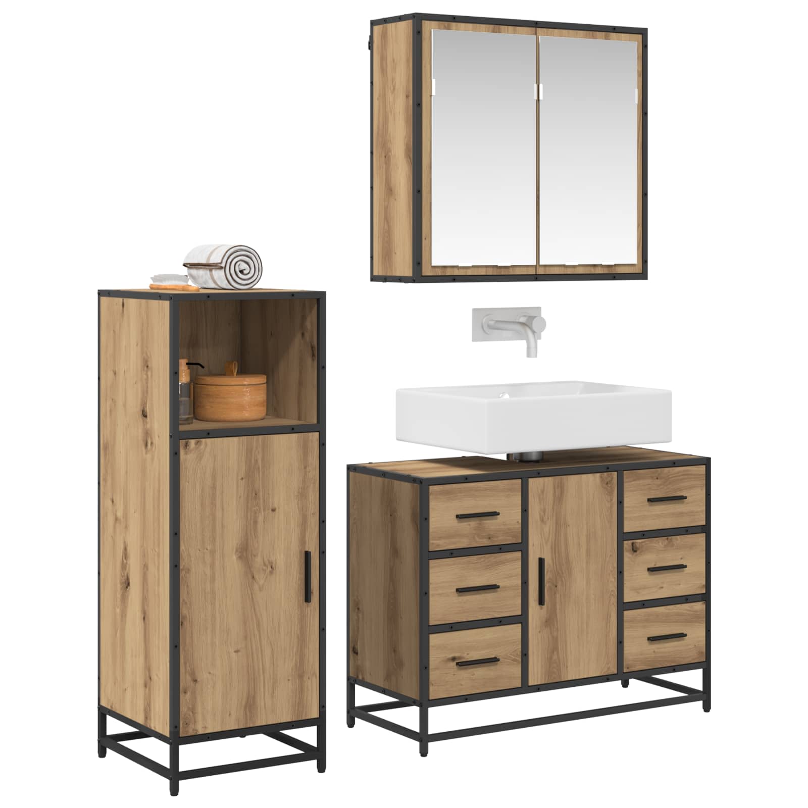 Σετ Επίπλων Μπάνιου 3 pcs Artisan Oak Επεξεργασμένο ξύλο - Pakobazaar