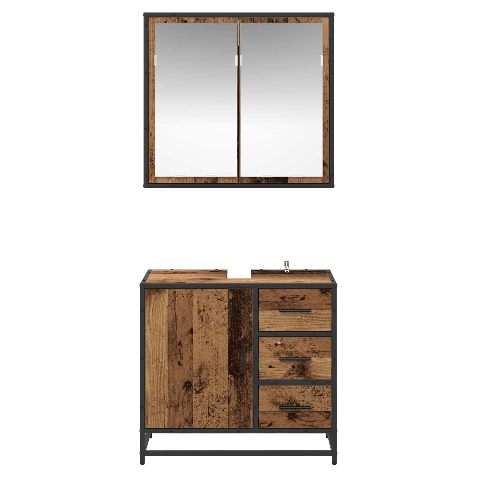 Σετ Επίπλων Μπάνιου με ράφι 2 pcs Παλιό Ξύλο Επεξεργασμένο ξύλο - Pakobazaar