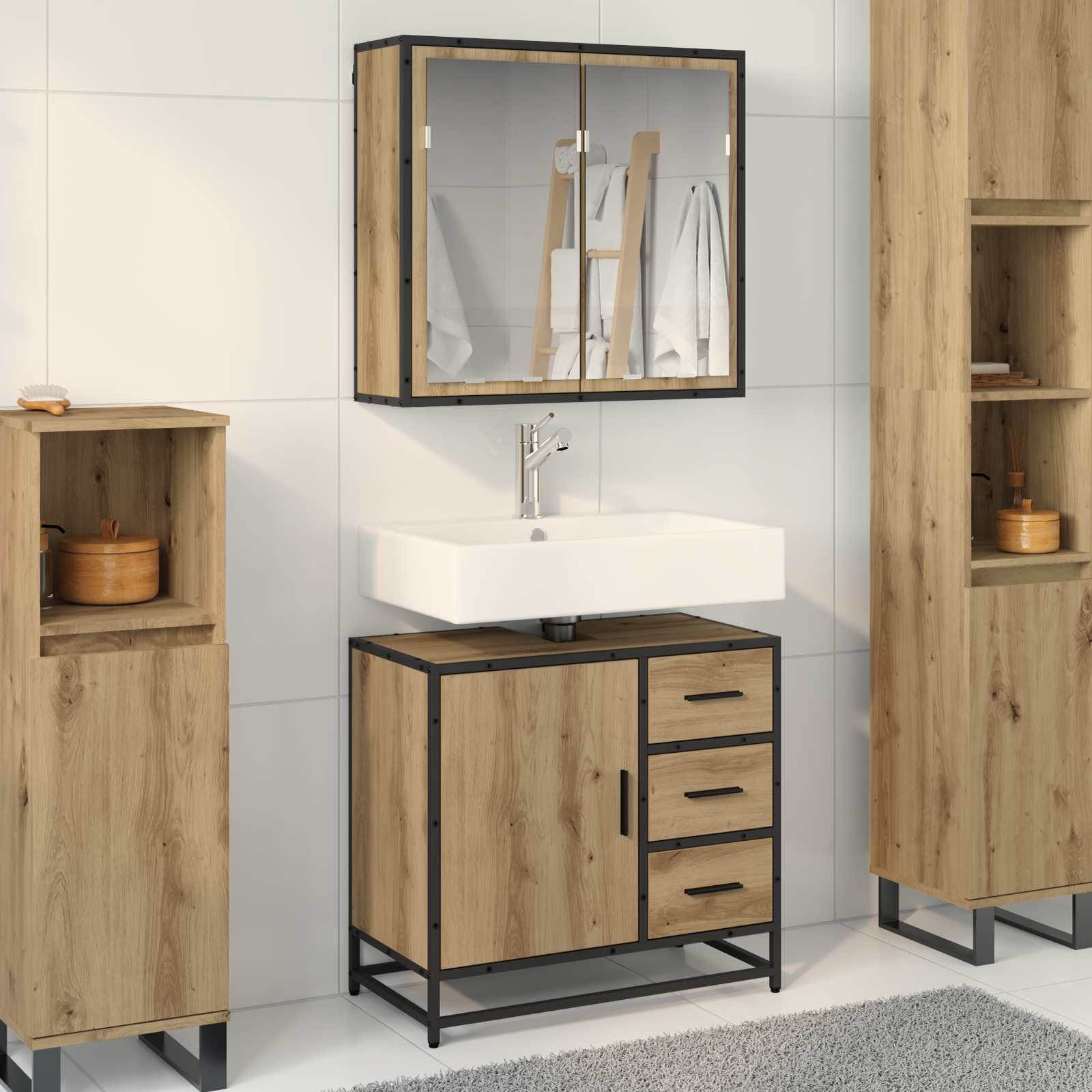 Σετ Επίπλων Μπάνιου 2 pcs Artisan Oak Επεξεργασμένο ξύλο - Pakobazaar