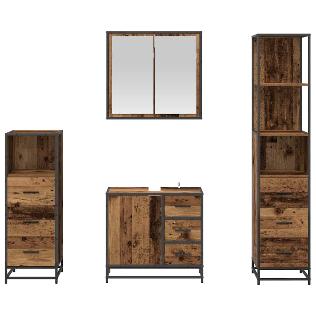 Σετ Επίπλων Μπάνιου με ράφι 4 pcs Παλιό Ξύλο Επεξεργασμένο ξύλο - Pakobazaar