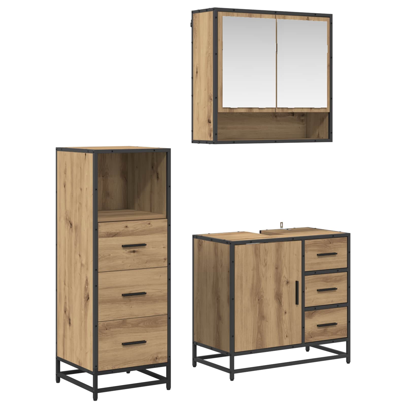 Σετ Επίπλων Μπάνιου 3 pcs Artisan Oak Επεξεργασμένο ξύλο - Pakobazaar