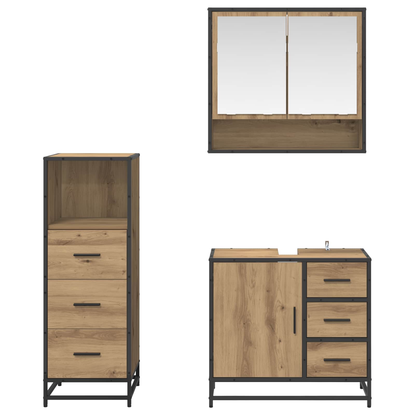 Σετ Επίπλων Μπάνιου 3 pcs Artisan Oak Επεξεργασμένο ξύλο - Pakobazaar
