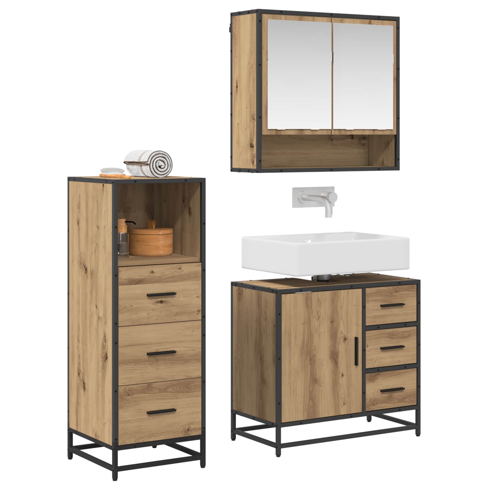 Σετ Επίπλων Μπάνιου 3 pcs Artisan Oak Επεξεργασμένο ξύλο - Pakobazaar