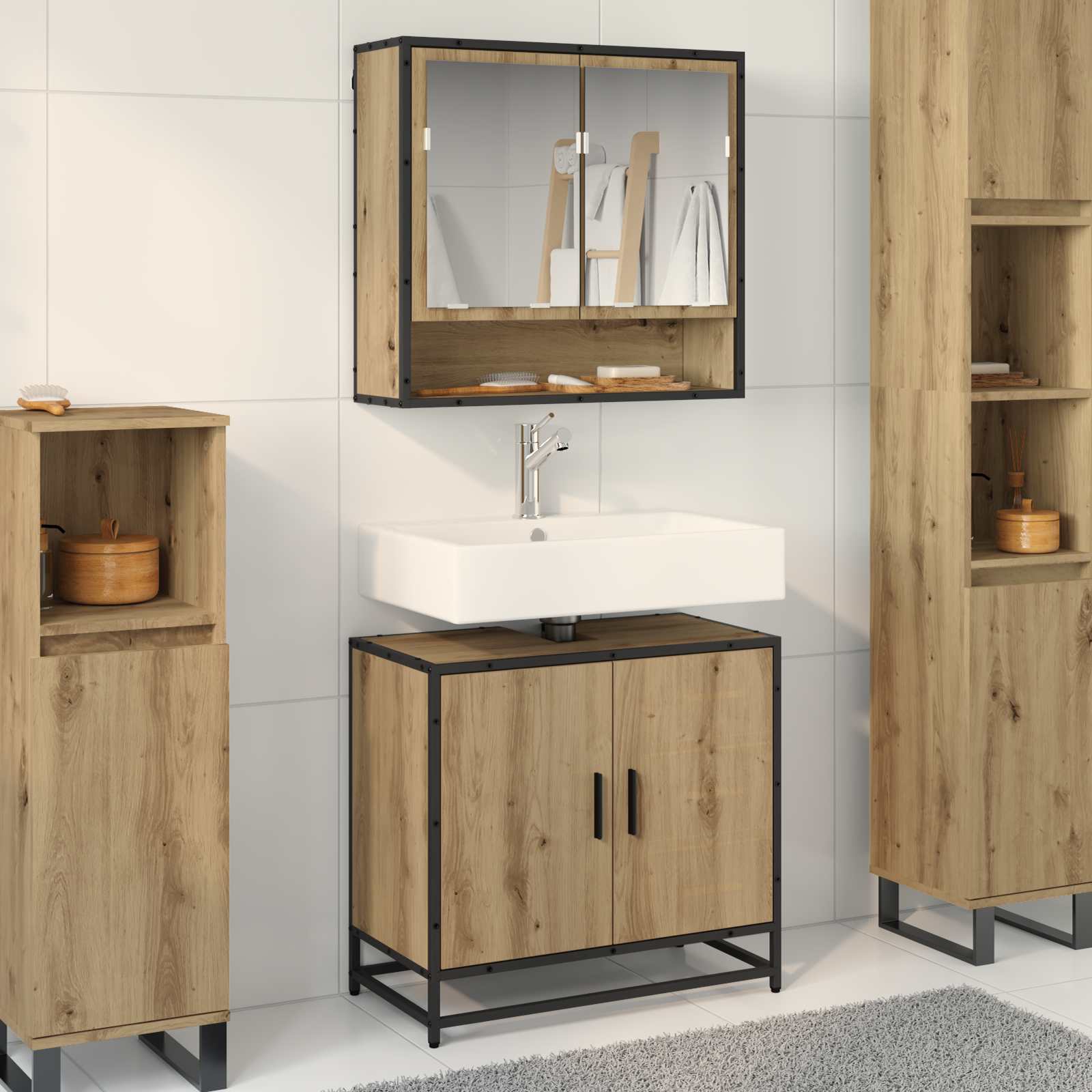 Σετ Επίπλων Μπάνιου 2 pcs Artisan Oak Επεξεργασμένο ξύλο - Pakobazaar