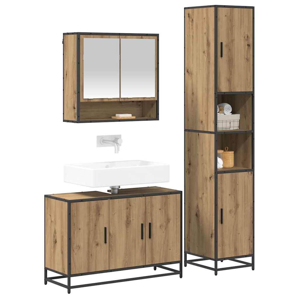 Σετ Επίπλων Μπάνιου 3 pcs Artisan Oak Επεξεργασμένο ξύλο - Pakobazaar