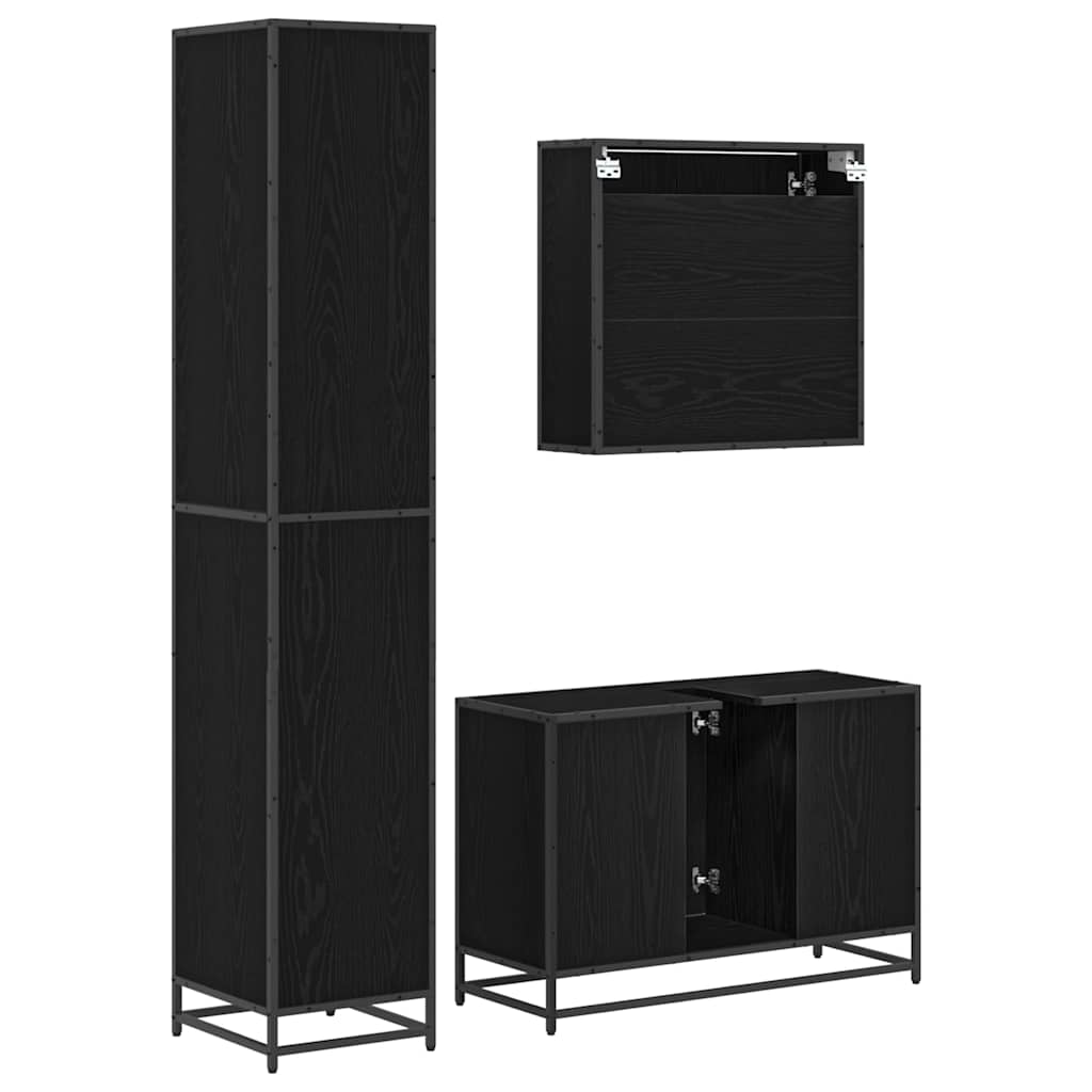 Σετ Επίπλων Μπάνιου με ράφι 3 pcs Μαύρη Οξυά Επεξεργασμένο ξύλο