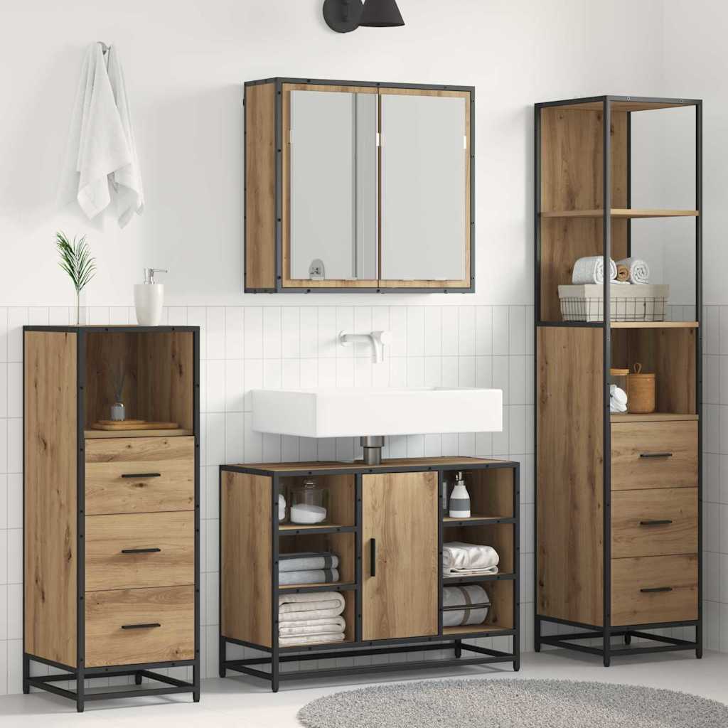 Σετ Επίπλων Μπάνιου 4 pcs Artisan Oak Επεξεργασμένο ξύλο - Pakobazaar