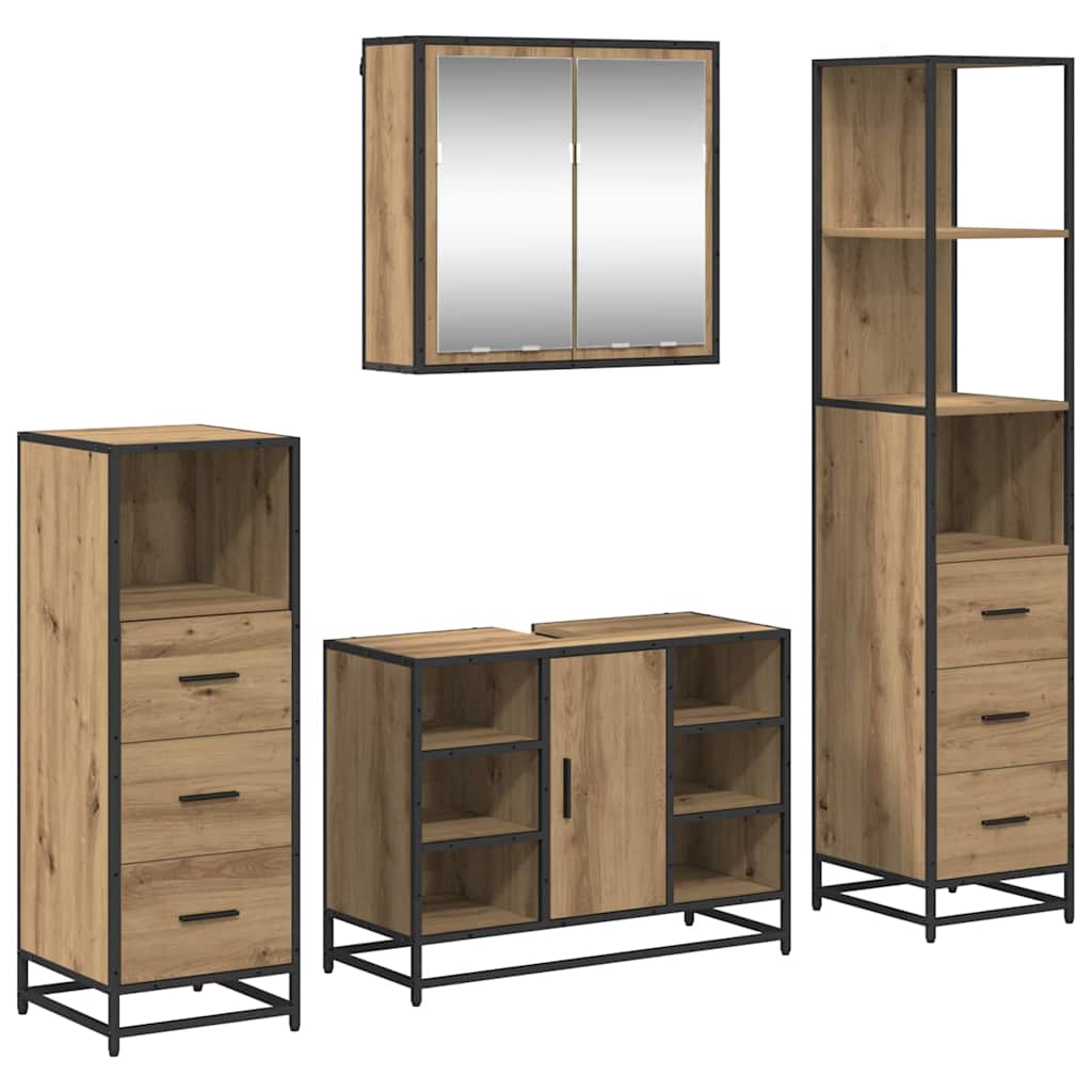 Σετ Επίπλων Μπάνιου 4 pcs Artisan Oak Επεξεργασμένο ξύλο - Pakobazaar