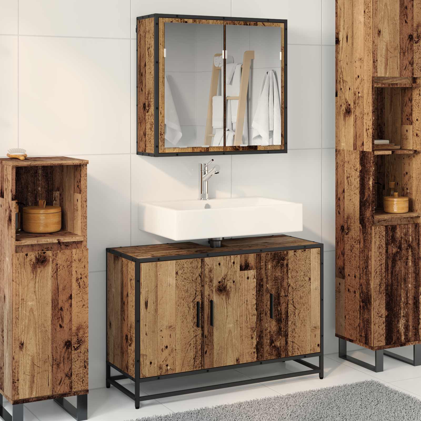 Σετ Επίπλων Μπάνιου με ράφι 2 pcs Παλιό Ξύλο Επεξεργασμένο ξύλο