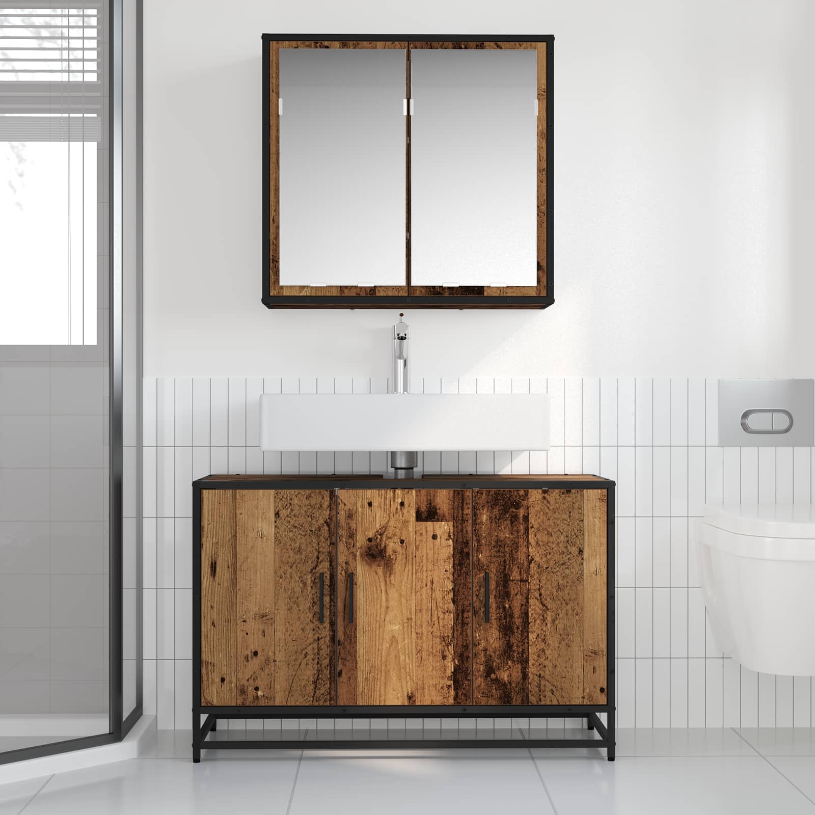 Σετ Επίπλων Μπάνιου με ράφι 2 pcs Παλιό Ξύλο Επεξεργασμένο ξύλο