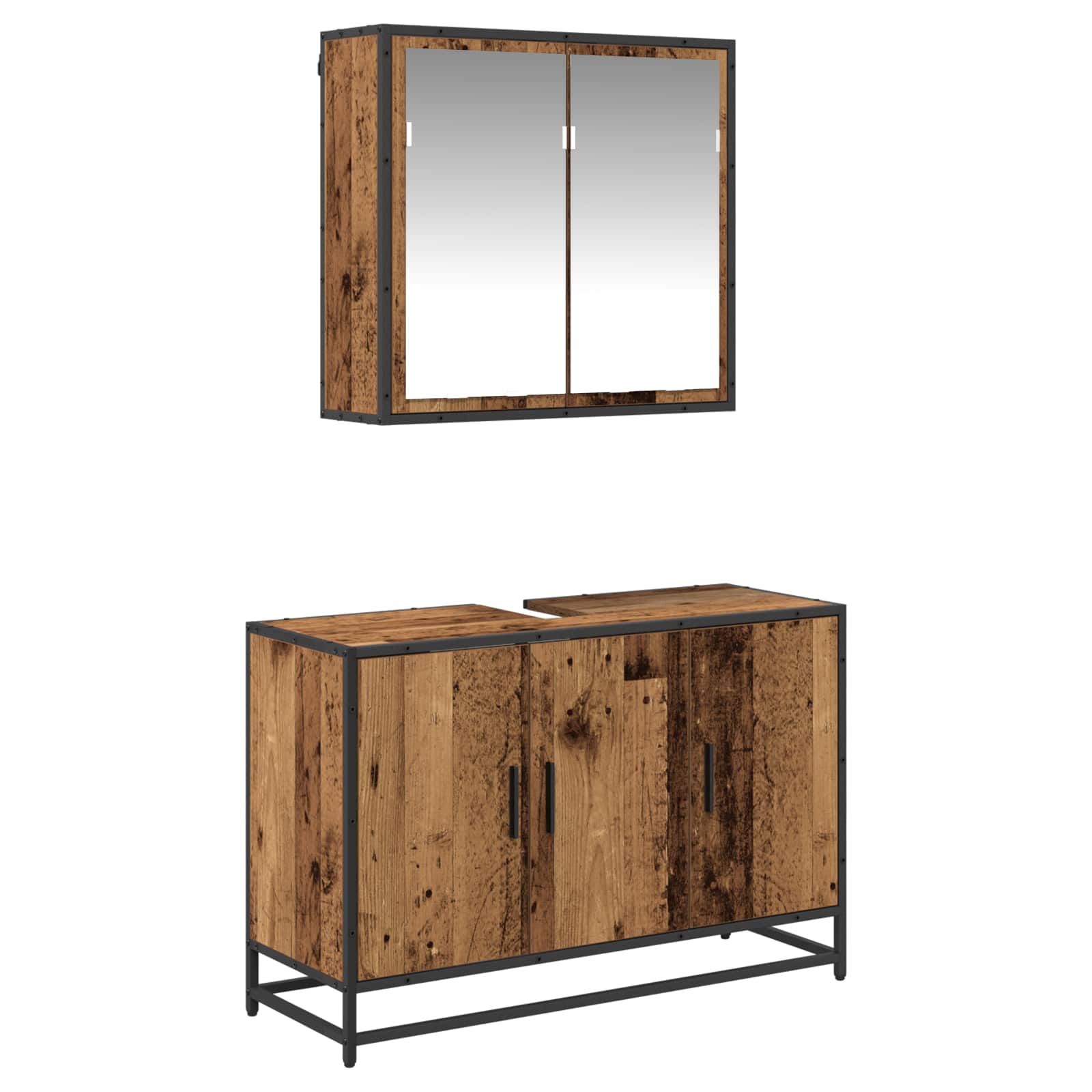 Σετ Επίπλων Μπάνιου με ράφι 2 pcs Παλιό Ξύλο Επεξεργασμένο ξύλο