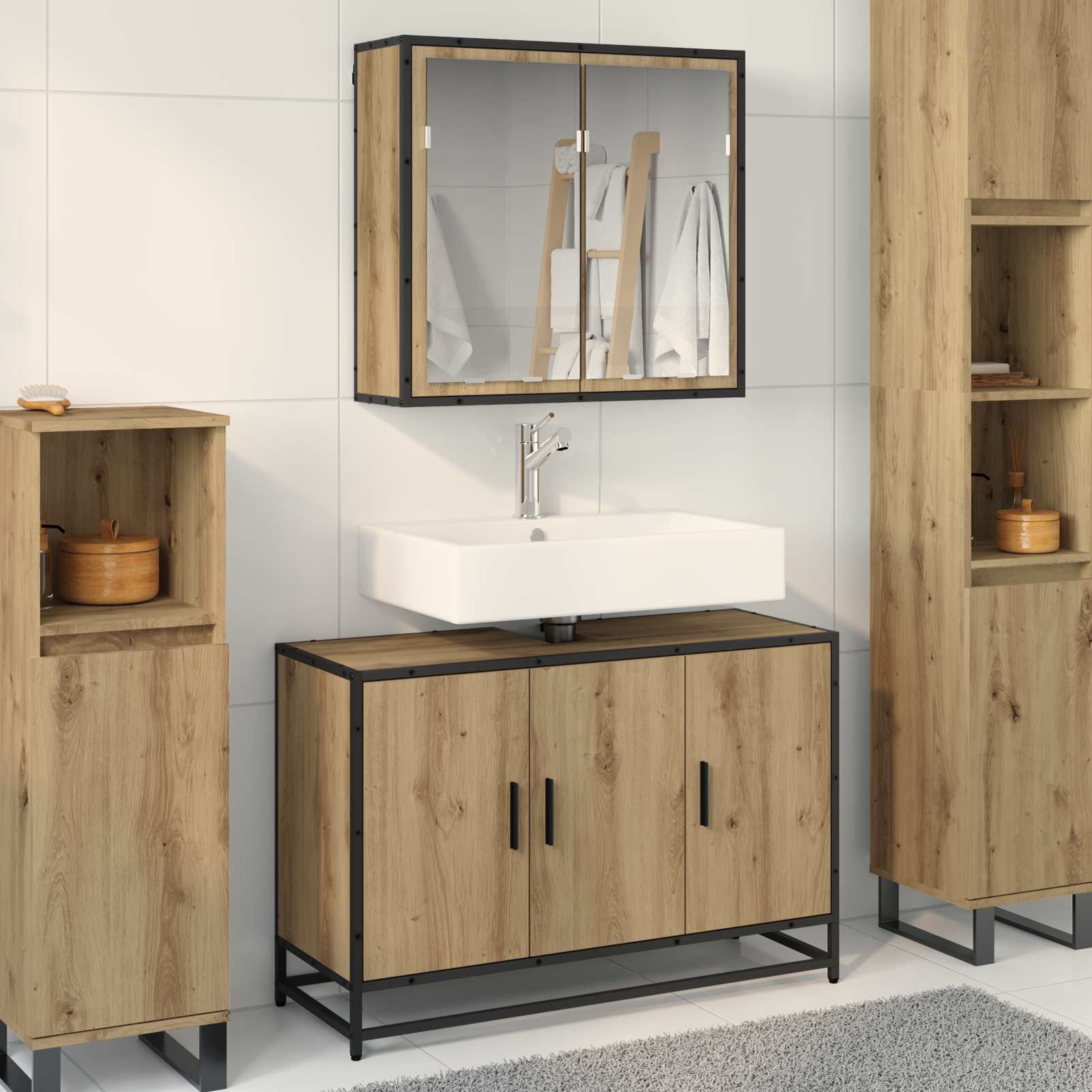 Σετ Επίπλων Μπάνιου 2 pcs Artisan Oak Επεξεργασμένο ξύλο - Pakobazaar