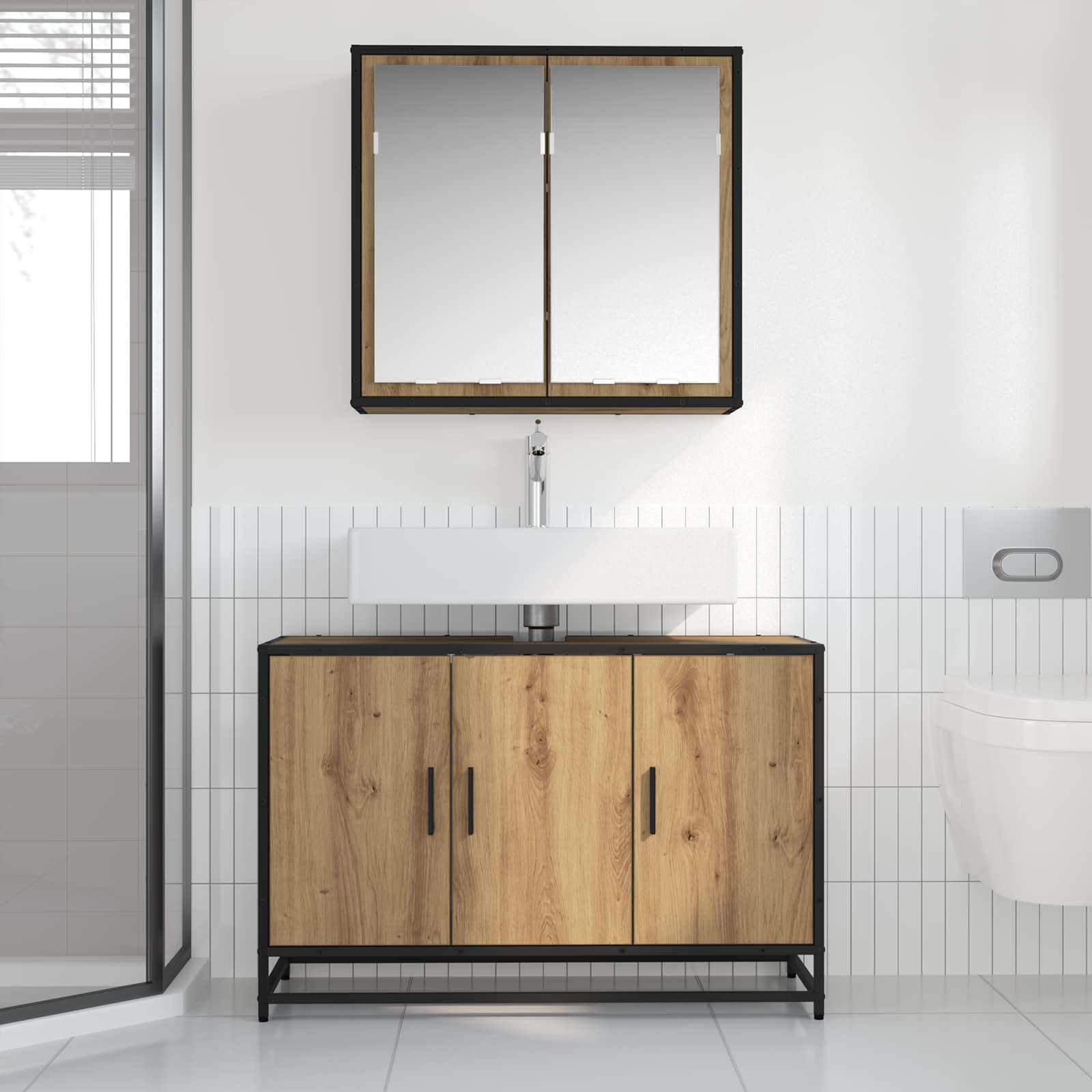 Σετ Επίπλων Μπάνιου 2 pcs Artisan Oak Επεξεργασμένο ξύλο - Pakobazaar