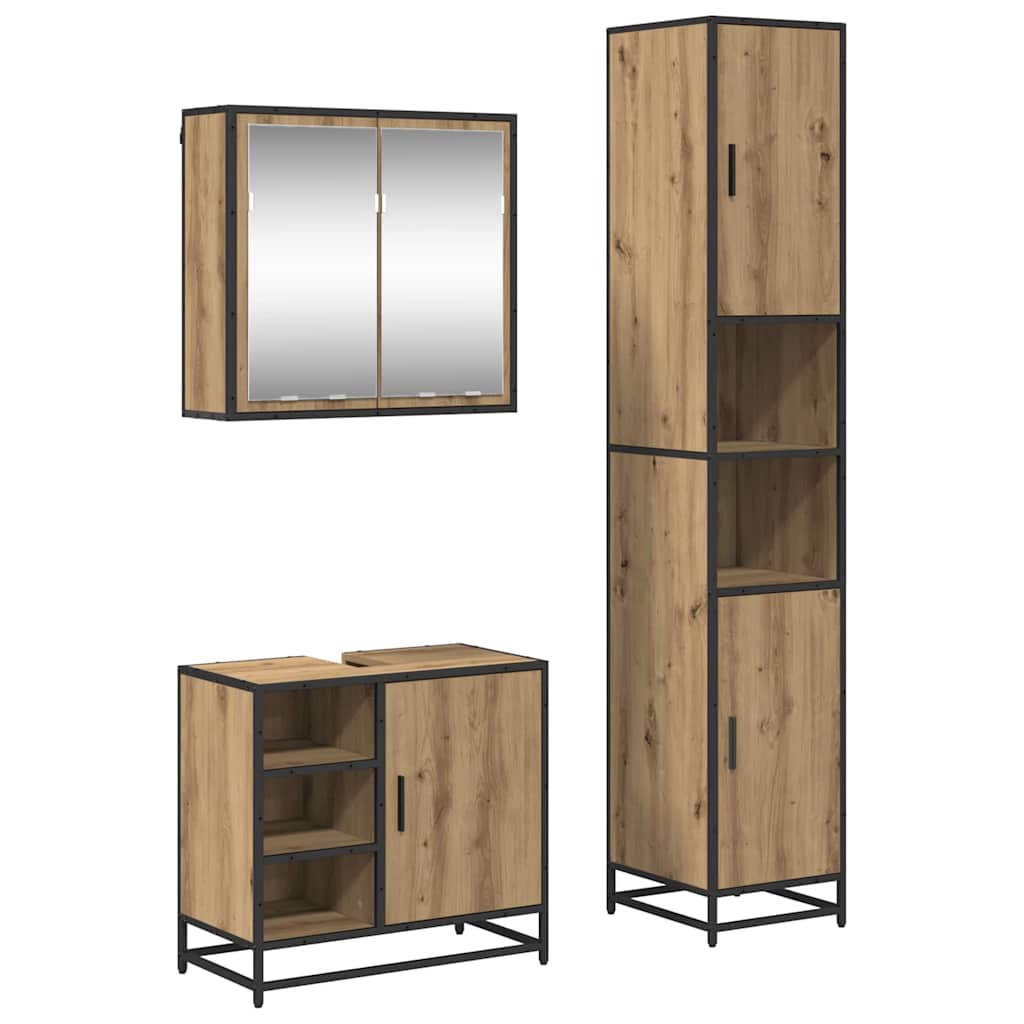 Σετ Επίπλων Μπάνιου 3 pcs Artisan Oak Επεξεργασμένο ξύλο - Pakobazaar