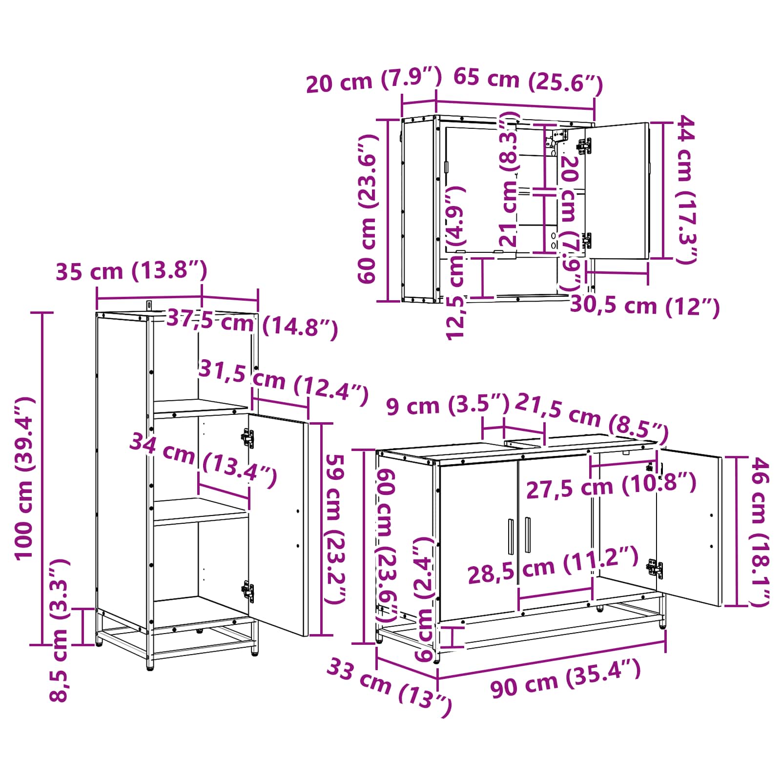Σετ Επίπλων Μπάνιου 3 pcs Artisan Oak Επεξεργασμένο ξύλο - Pakobazaar