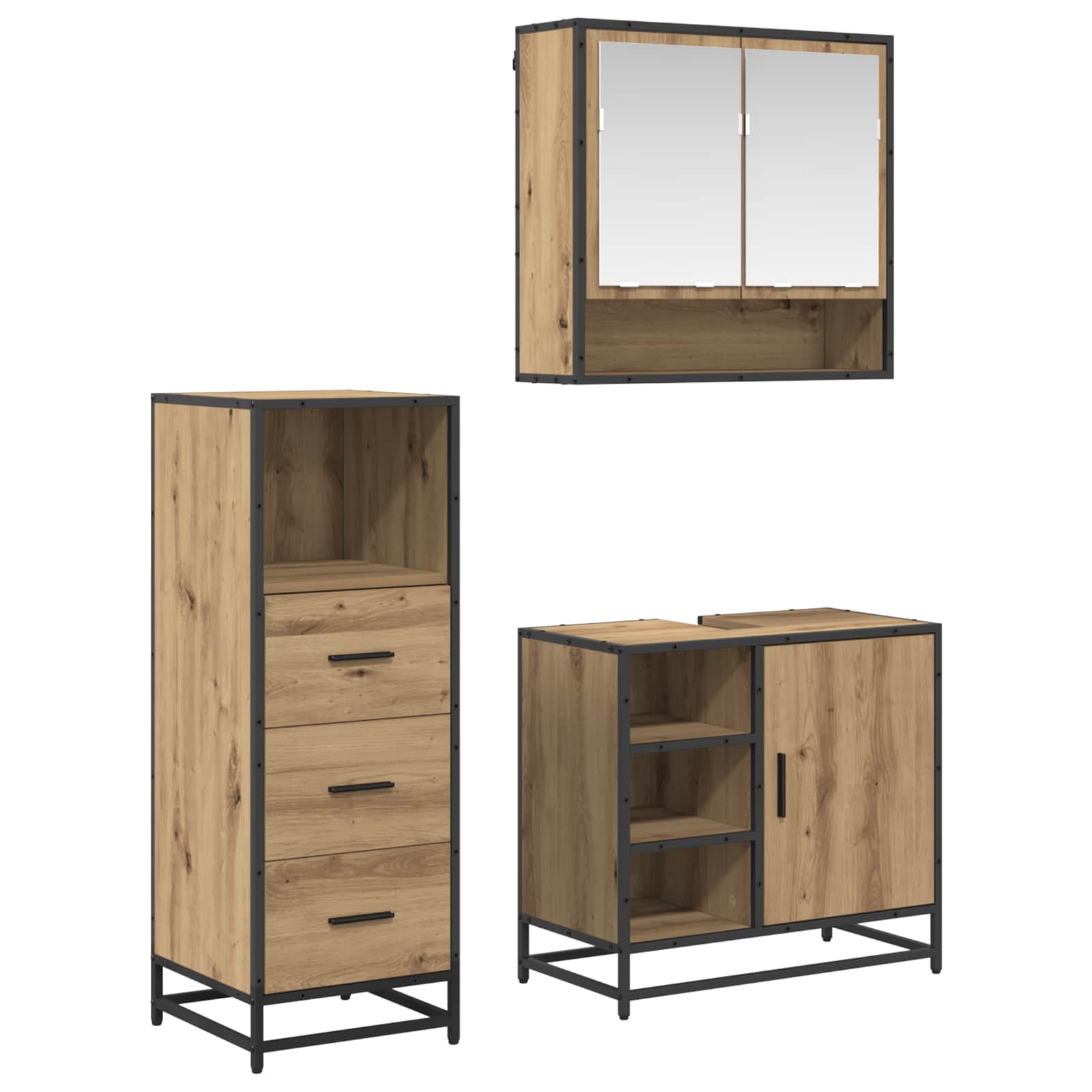 Σετ Επίπλων Μπάνιου 3 pcs Artisan Oak Επεξεργασμένο ξύλο - Pakobazaar