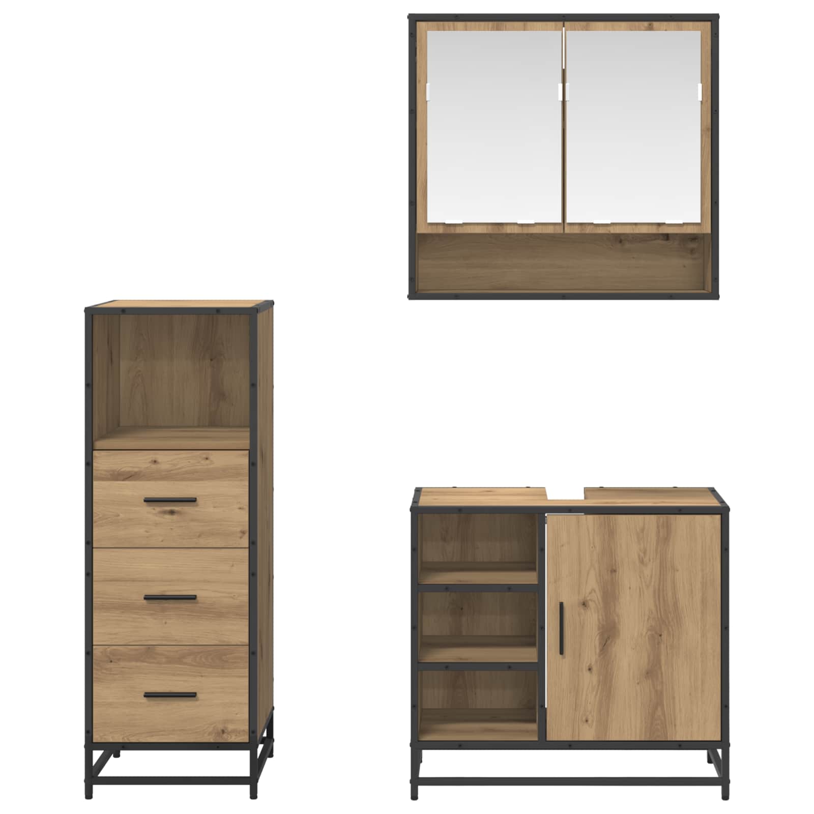 Σετ Επίπλων Μπάνιου 3 pcs Artisan Oak Επεξεργασμένο ξύλο - Pakobazaar