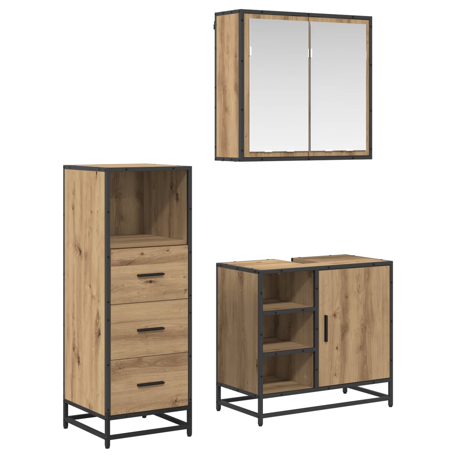 Σετ Επίπλων Μπάνιου 3 pcs Artisan Oak Επεξεργασμένο ξύλο - Pakobazaar