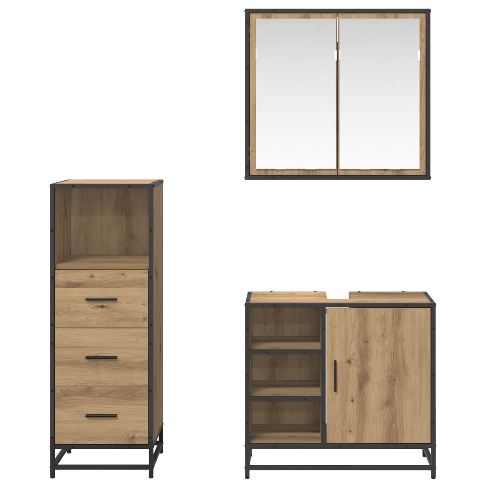 Σετ Επίπλων Μπάνιου 3 pcs Artisan Oak Επεξεργασμένο ξύλο - Pakobazaar