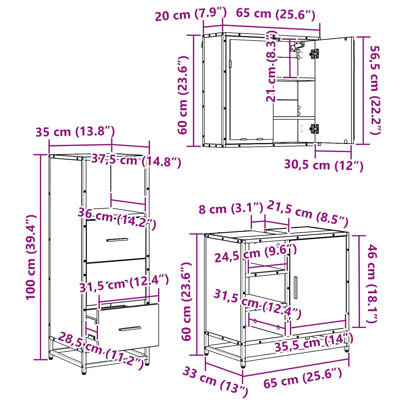 Σετ Επίπλων Μπάνιου 3 pcs Artisan Oak Επεξεργασμένο ξύλο - Pakobazaar