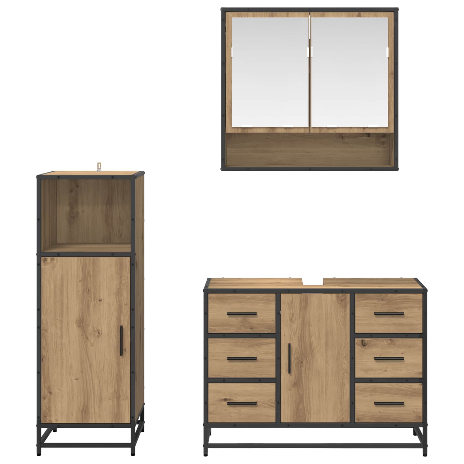 Σετ Επίπλων Μπάνιου 3 pcs Artisan Oak Επεξεργασμένο ξύλο - Pakobazaar