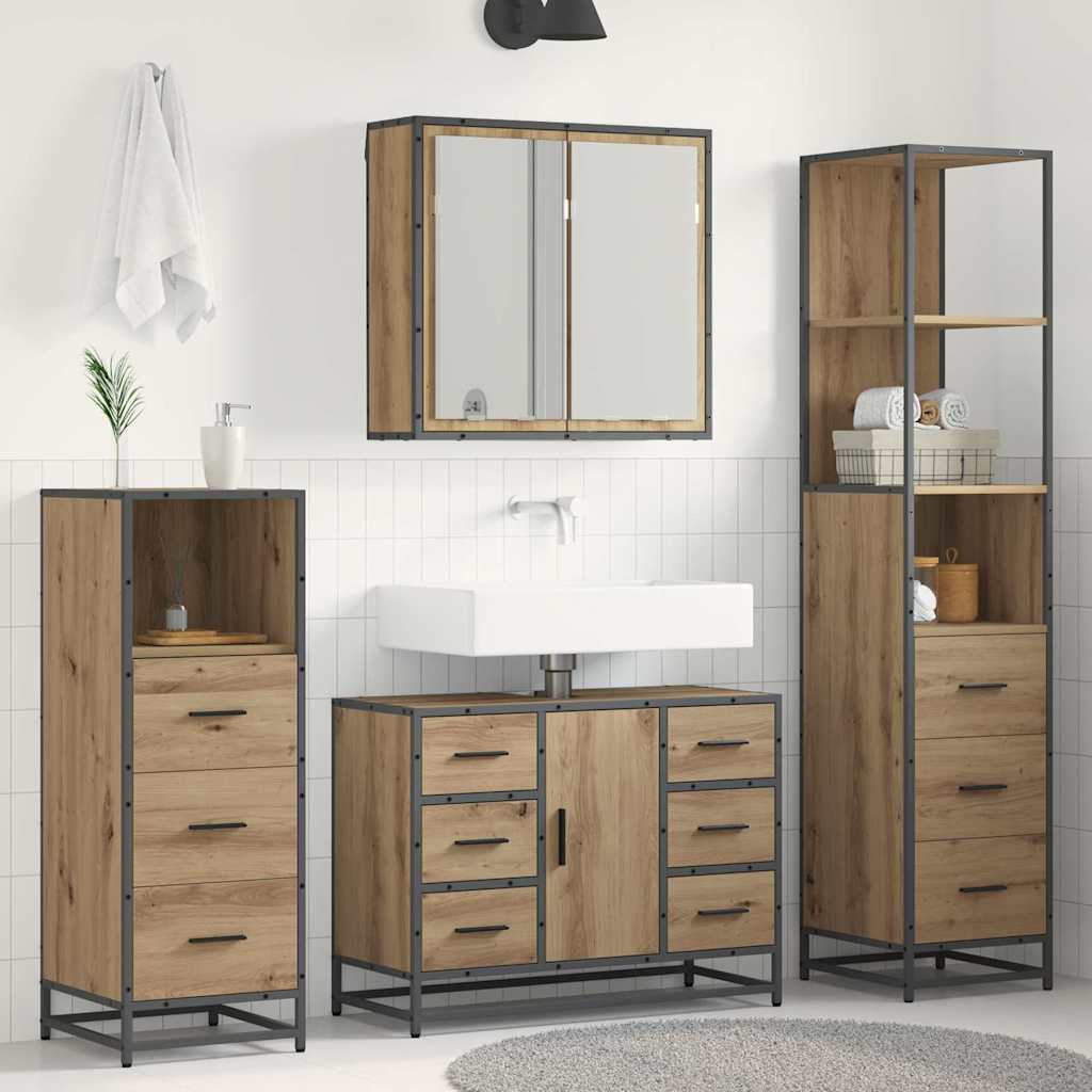 Σετ Επίπλων Μπάνιου 3 pcs Artisan Oak Επεξεργασμένο ξύλο - Pakobazaar
