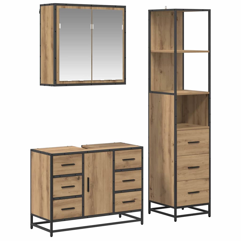 Σετ Επίπλων Μπάνιου 3 pcs Artisan Oak Επεξεργασμένο ξύλο - Pakobazaar