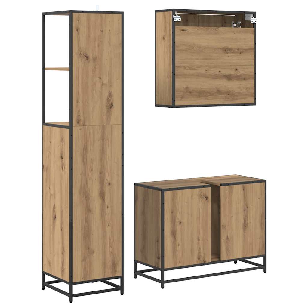 Σετ Επίπλων Μπάνιου 3 pcs Artisan Oak Επεξεργασμένο ξύλο - Pakobazaar