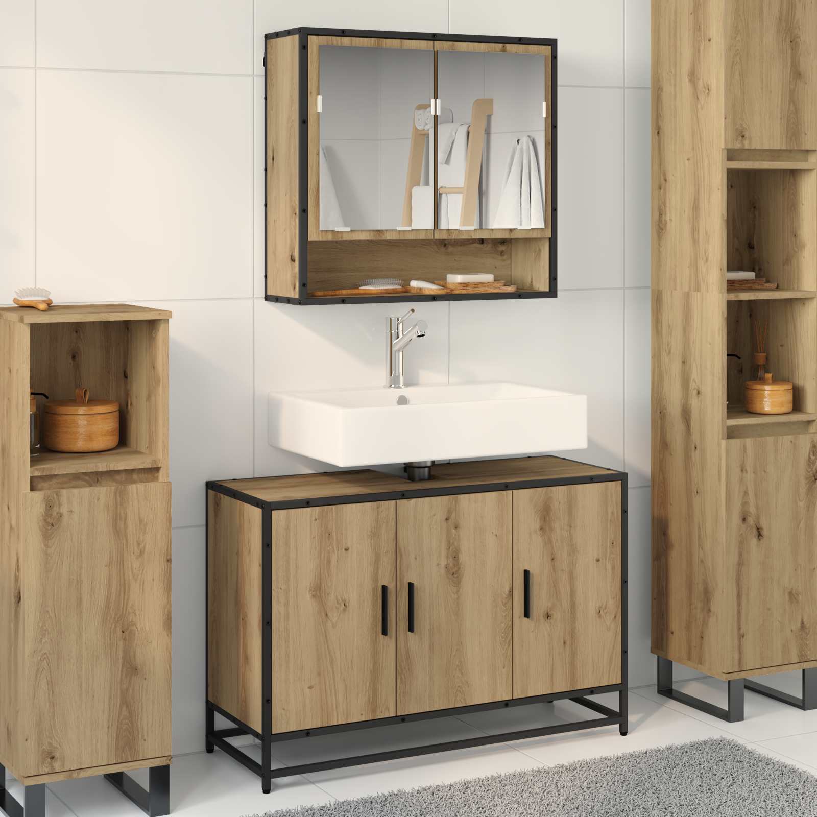 Σετ Επίπλων Μπάνιου 2 pcs Artisan Oak Επεξεργασμένο ξύλο - Pakobazaar