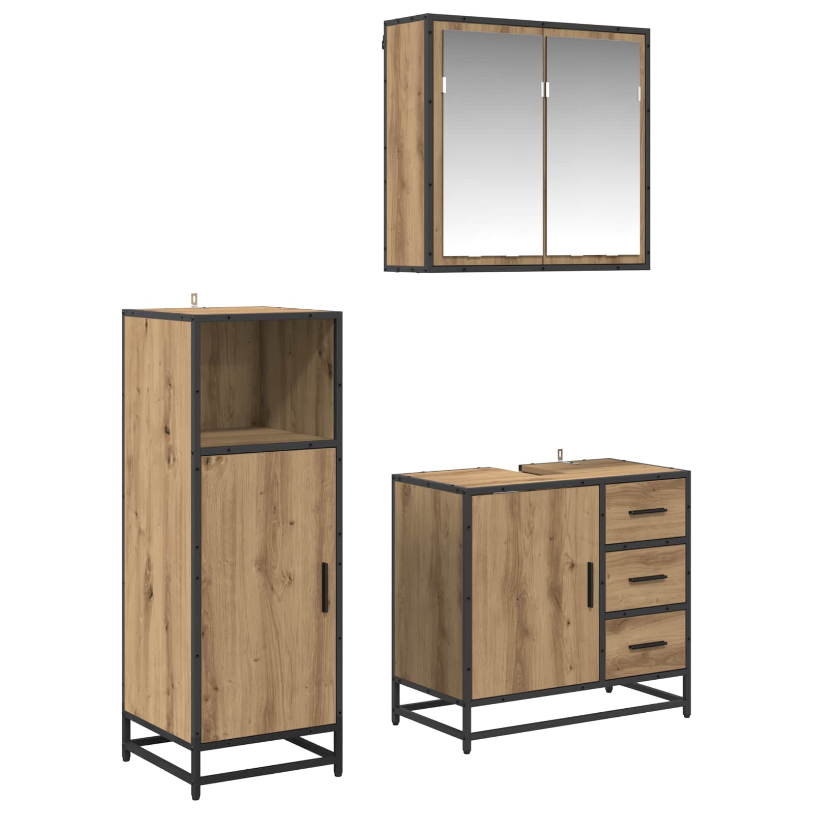 Σετ Επίπλων Μπάνιου 3 pcs Artisan Oak Επεξεργασμένο ξύλο - Pakobazaar