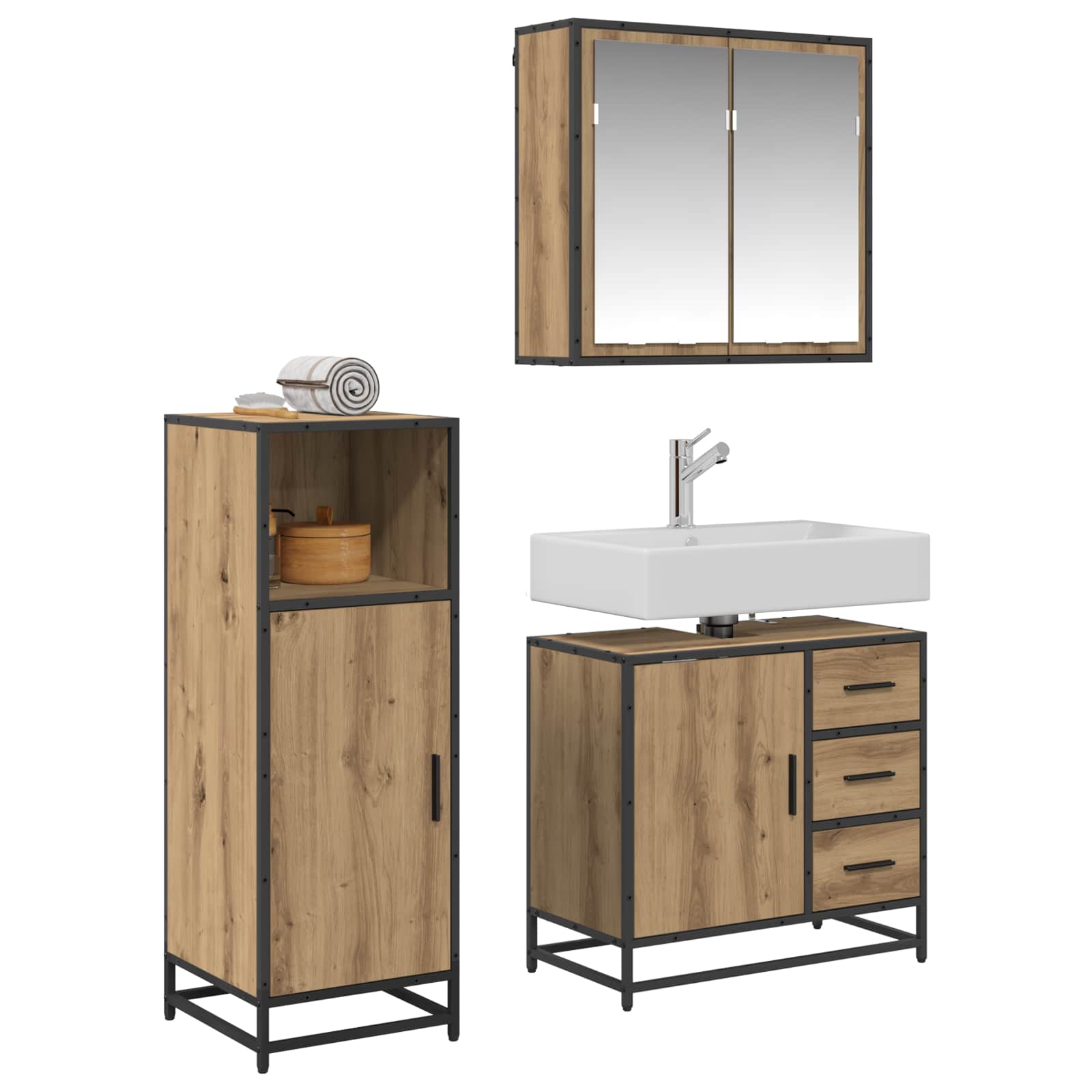 Σετ Επίπλων Μπάνιου 3 pcs Artisan Oak Επεξεργασμένο ξύλο - Pakobazaar