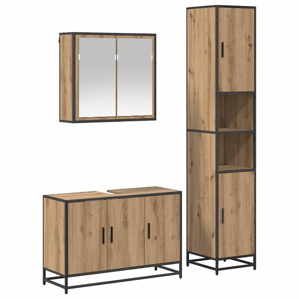 Σετ Επίπλων Μπάνιου 3 pcs Artisan Oak Επεξεργασμένο ξύλο - Pakobazaar