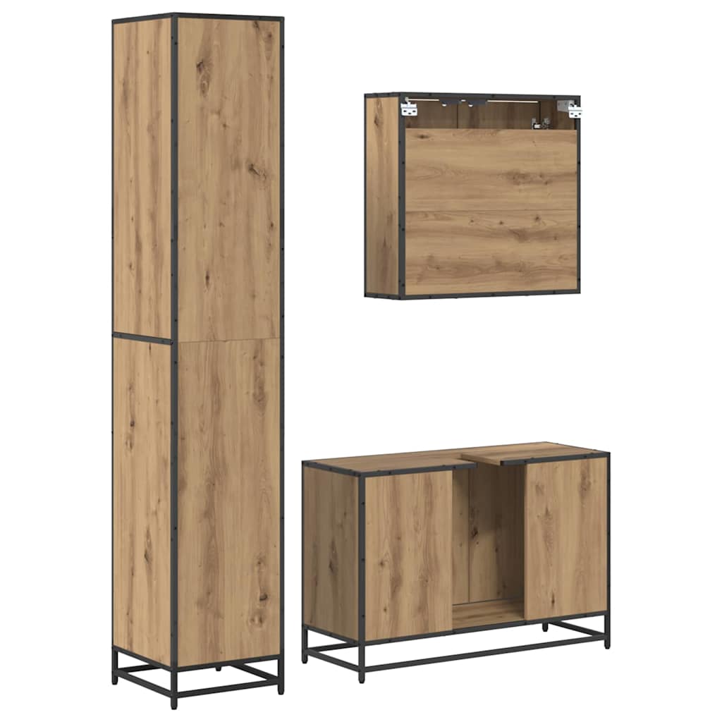 Σετ Επίπλων Μπάνιου 3 pcs Artisan Oak Επεξεργασμένο ξύλο - Pakobazaar