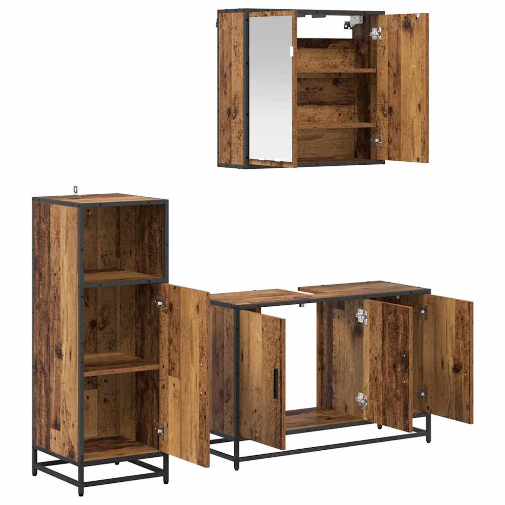 Σετ Επίπλων Μπάνιου με ράφι 3 pcs Παλιό Ξύλο Επεξεργασμένο ξύλο - Pakobazaar