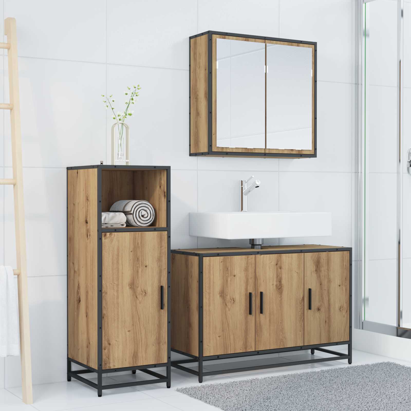 Σετ Επίπλων Μπάνιου 3 pcs Artisan Oak Επεξεργασμένο ξύλο - Pakobazaar