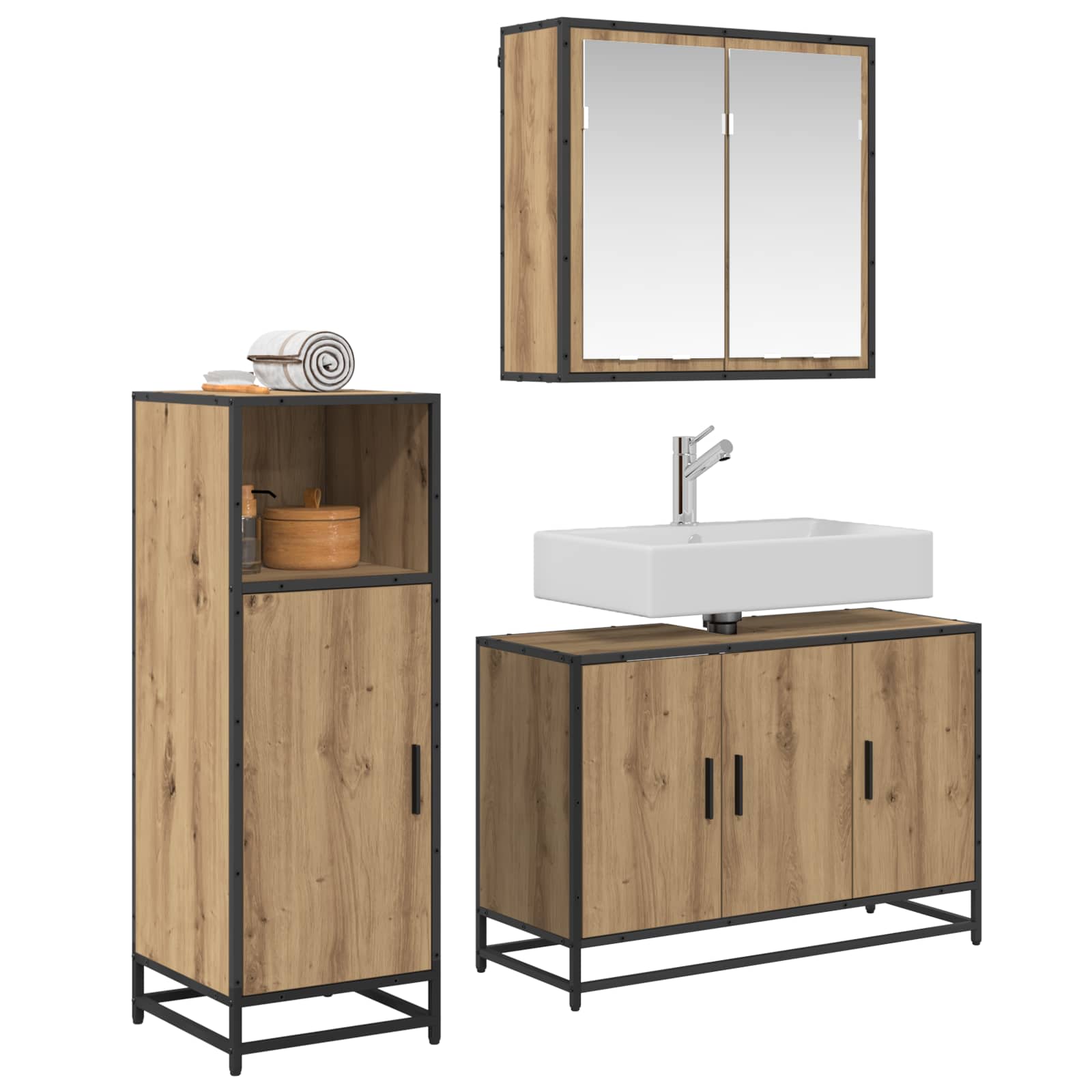 Σετ Επίπλων Μπάνιου 3 pcs Artisan Oak Επεξεργασμένο ξύλο - Pakobazaar